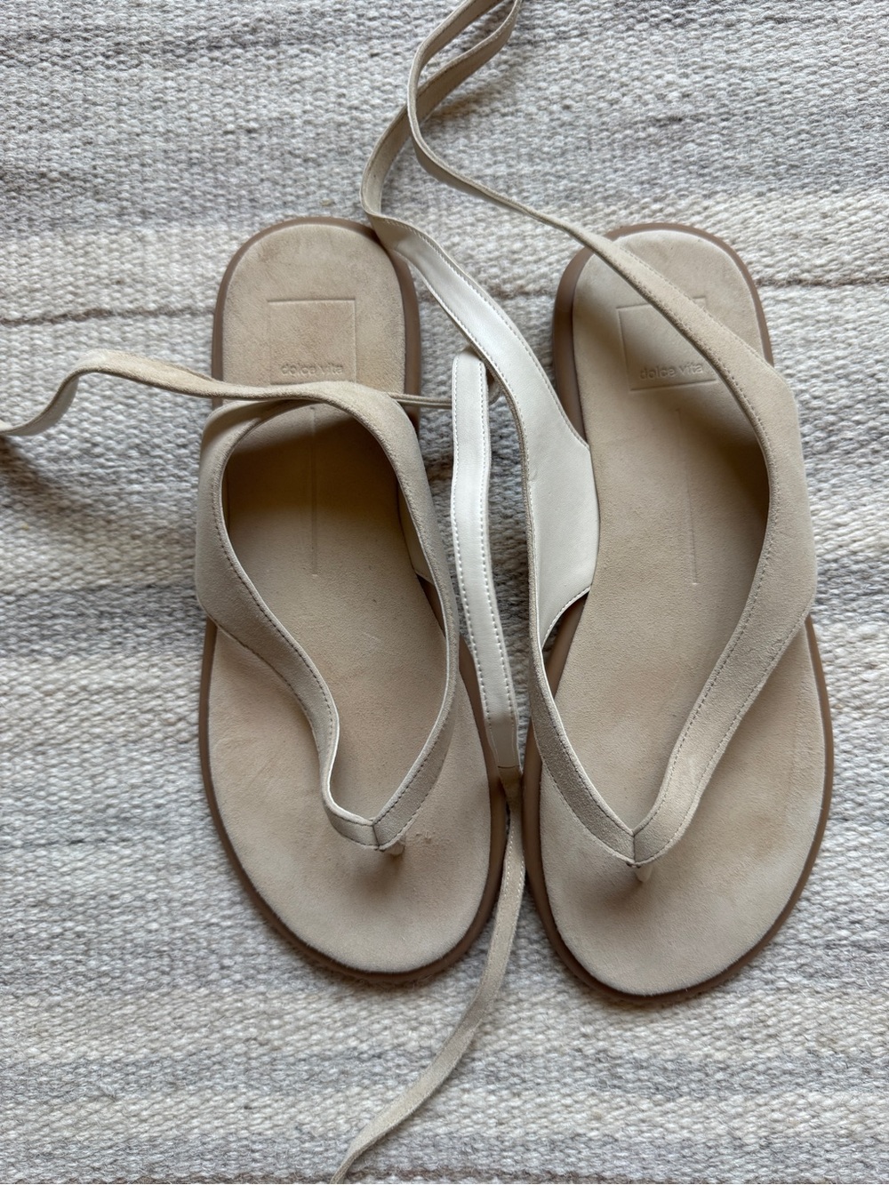 Dolce Vita Lace-Up Thong Sandals in Light Cream